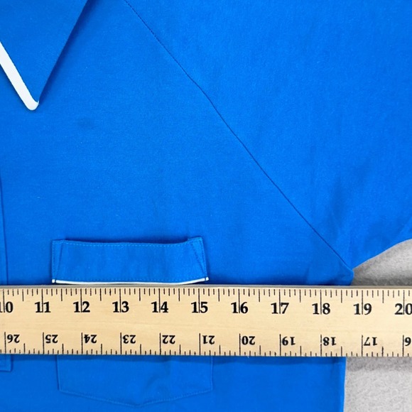 VTG 70s KARAHASHI Polo Shirt Mens Large Blue Table‎ Tennis Wear Tokyo Ping Pong - Picture 5 of 7